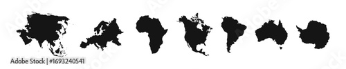 World continents silhouettes. Set of icons with world continents. World map