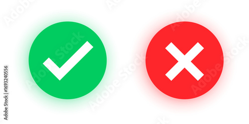 Green Checkmarks and Red Cross Symbols Vector Set. Checkmark icons