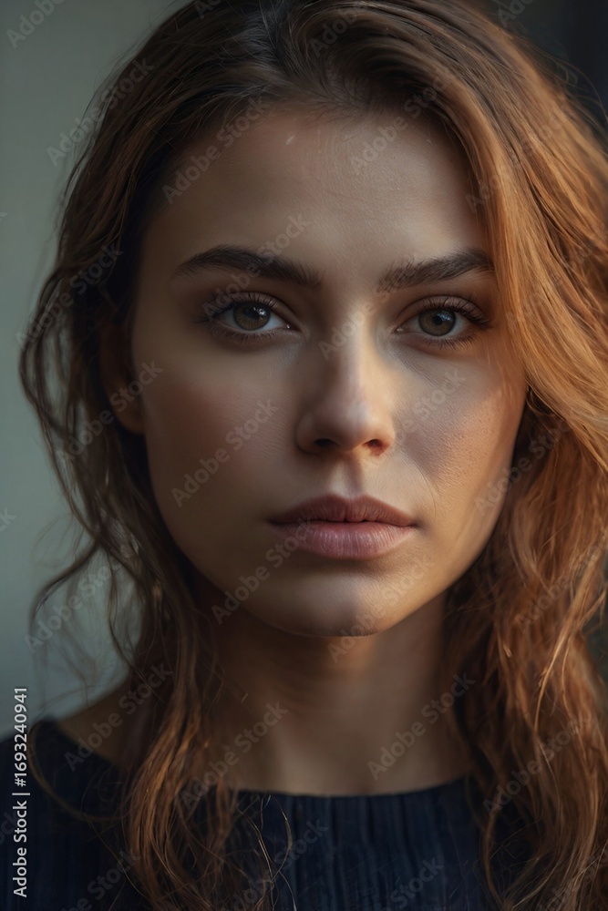 Fototapeta premium Close-Up Portrait of Woman with Wavy Hair