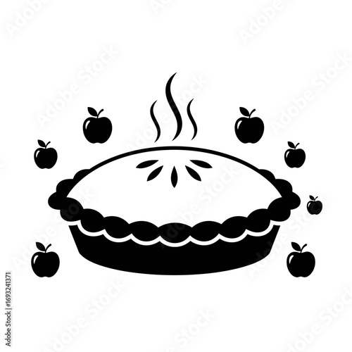 Winter male clothing icons vector art of hot apple pie, surrounded by apples, ready to be served vector