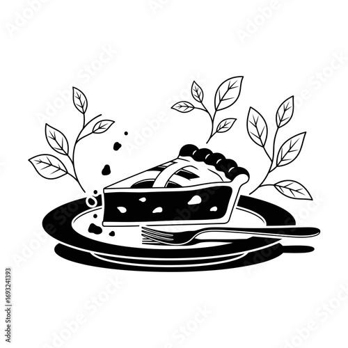 Winter male clothing icons vector art of a slice of apple pie on a plate with a fork vector