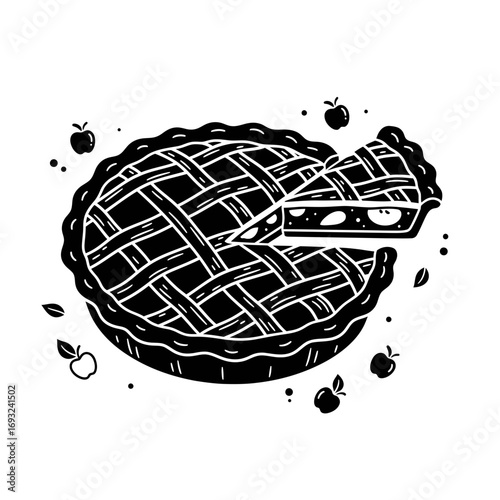 Winter male clothing icons vector art of delicious homemade apple pie with a slice cut out, vector illustration vector