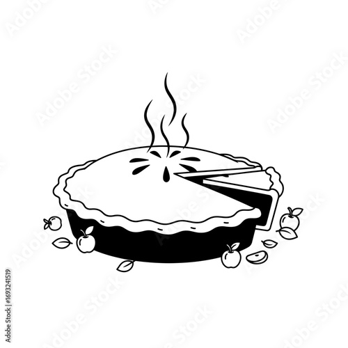 Winter male clothing icons vector art of hot apple pie with a slice cut out vector illustration vector