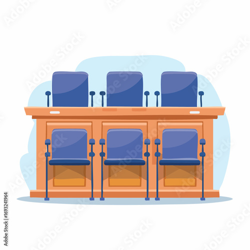 Courtroom Bench With Blue Chairs