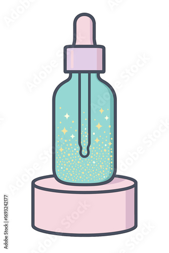 Pastel cosmetic dropper bottle with glittering pedestal