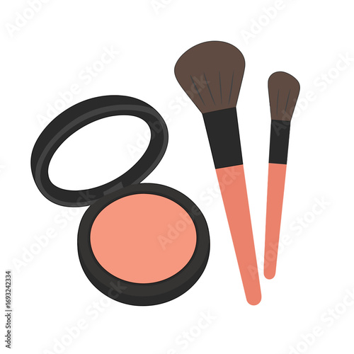 Blush and makeup brushes isolated on a white background, saved as a  with transparency