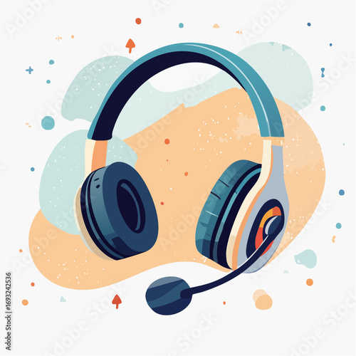 Pixelated Headphones With Microphone On Abstract Background