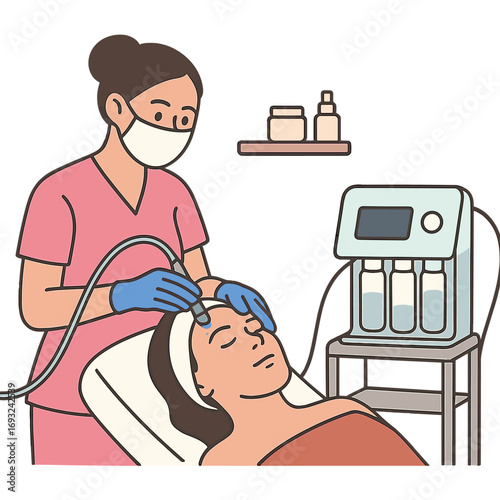 In a beauty salon, a cosmetologist applies hydropiling as part of skin care