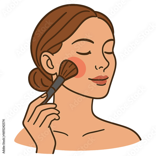 Using a soft makeup brush to apply blush creates a radiant look, adding a subtle color that enhances natural beauty and highlights facial features