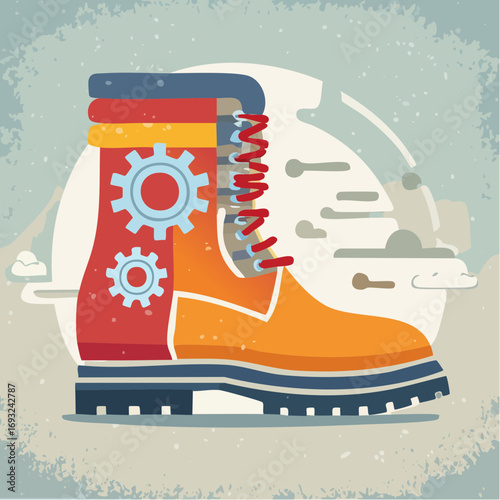 Colorful Hiking Boot With Gears Design