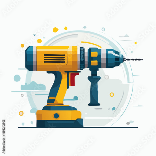 Yellow And Dark Blue Electric Drill Illustration
