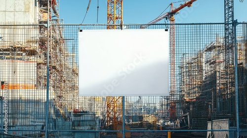 Blank Poster on Construction Site Fence with Vertical View