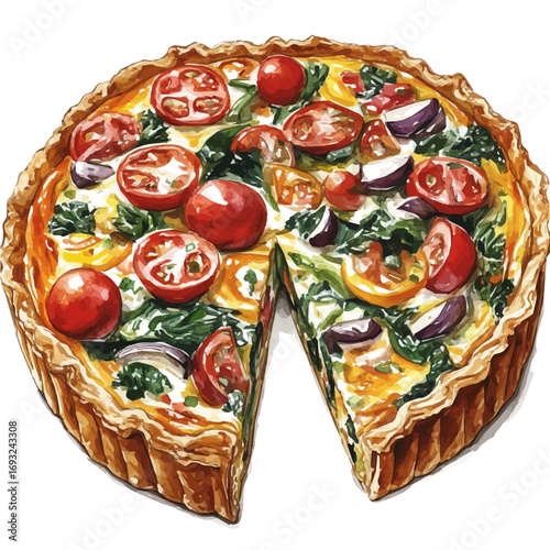 Quiche, watercolor clipart vector, isolated on a white background.