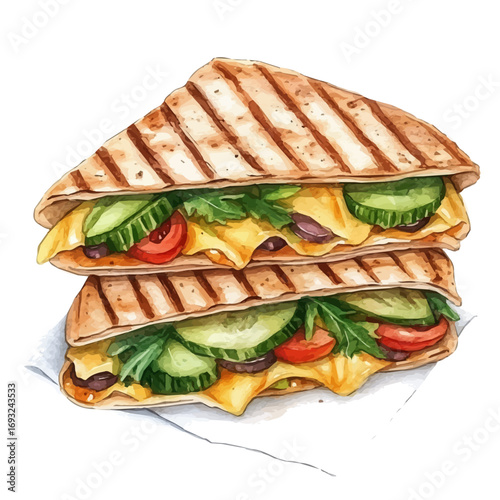 watercolor of Quesadilla, vector, isolated on a white background.