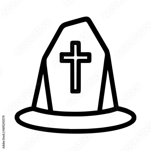 Line art isolated Christian mitre hat icon with cross
