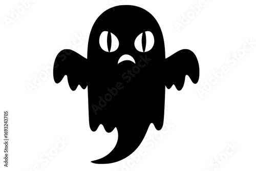 Isolated Black Grumpy Ghost Character Illustration
