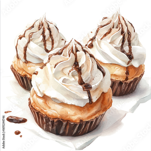 Profiteroles, watercolor illustration vector, isolated on a white background.