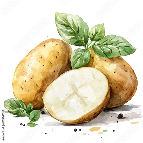 watercolor of Potato, vector, isolated on a white background.