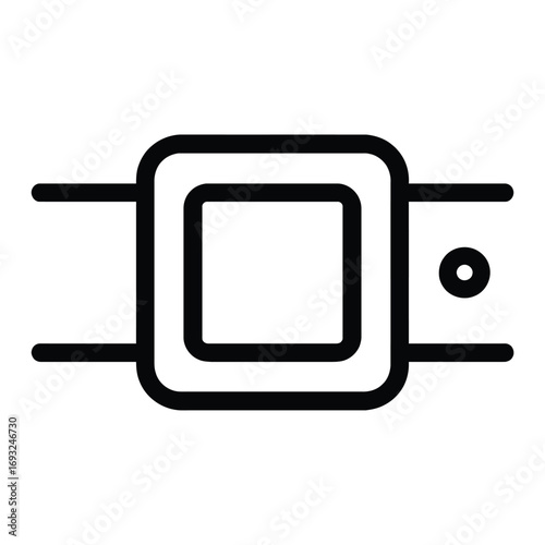 Simple black line art icon of a belt buckle and strap