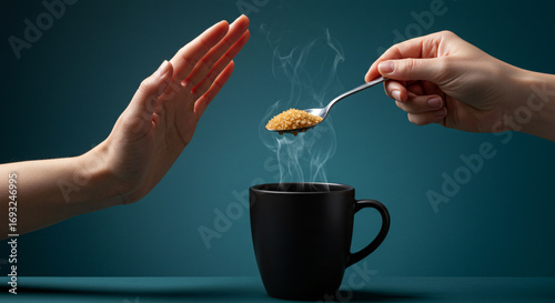 Saying No to Sugar A Gesture of Refusal with Coffee and Spoon