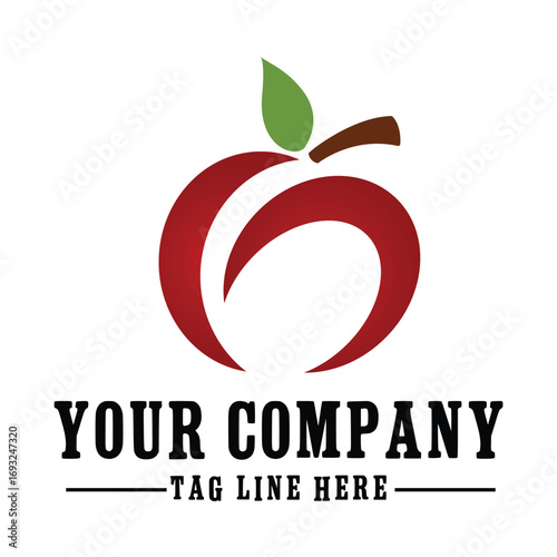 Modern abstract apple logo with company name isolated on white background