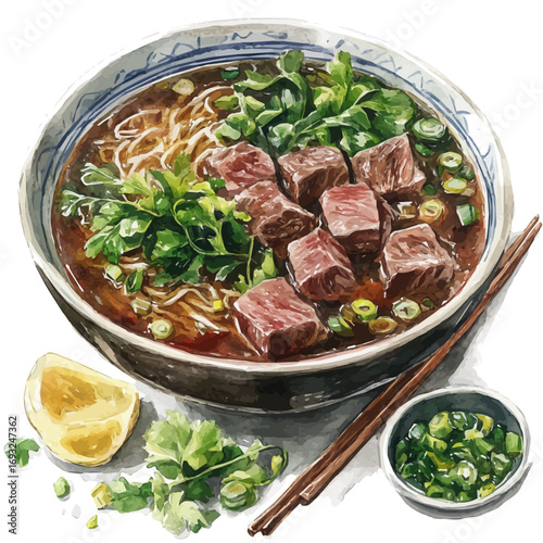 Pho, watercolor drawing vector, isolated on a white background.