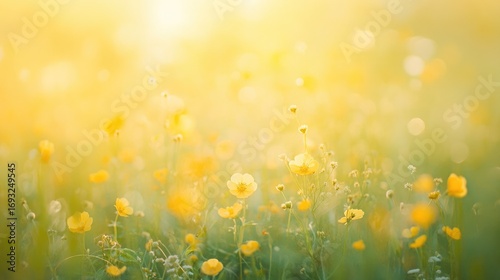 Golden Sunlight on a Field of Yellow Flowers.