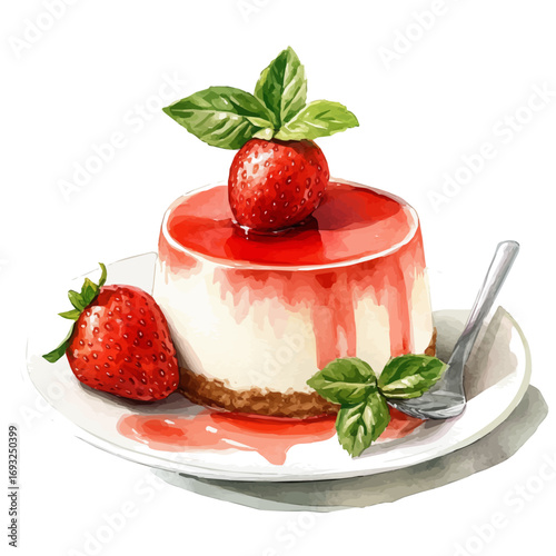 Panna Cotta, watercolor vector, isolated on a white background.