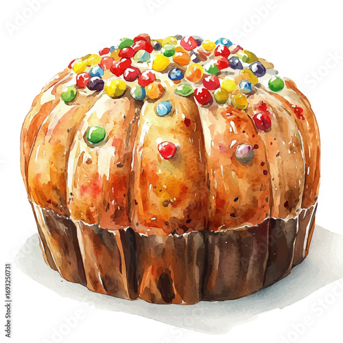 watercolor vector of Panettone, isolated on a white background.
