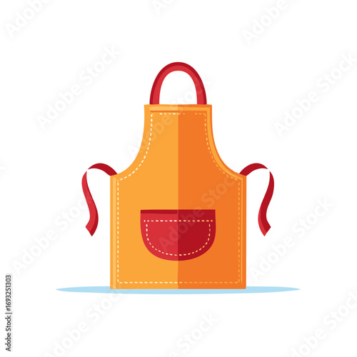 Colorful apron design with red pocket and ties for cooking and baking.