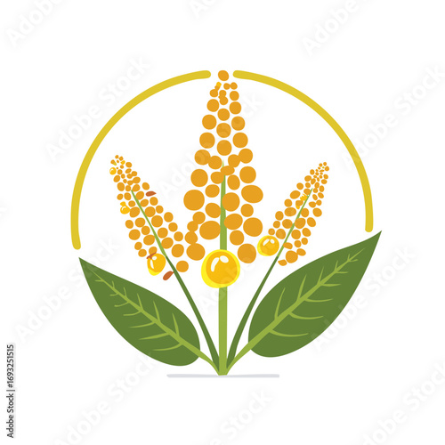 Vibrant golden plant illustration with green leaves and a partial yellow circular frame in a clean flat design style