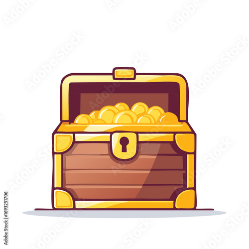 Cartoon Treasure Chest Bursting with Gold Coins Wealth and Riches