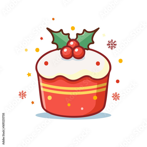 Cute Christmas Pudding with Holly and Berries, Festive Decoration