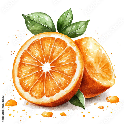 Orange, watercolor illustration vector, isolated on a white background.