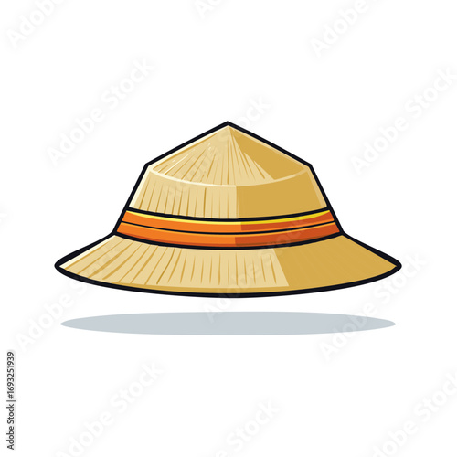 Asian Conical Hat Featuring Orange Band Traditional Headwear