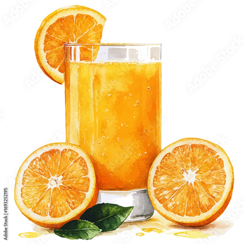 Orange Juice, watercolor illustration vector, isolated on a white background.