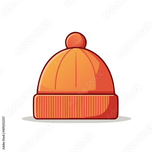 Warm knitted orange beanie hat with a pom-pom for cold weather adventures