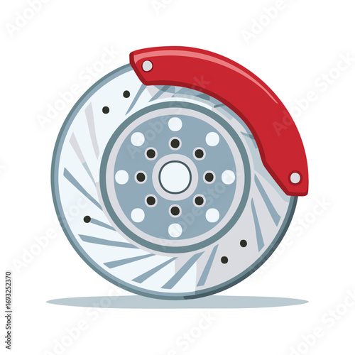 Automotive Brake Disc with Red Caliper, Car Parts, Vehicle Technology and Engineering, Rotor System
