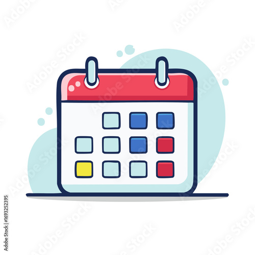 Cartoon calendar icon with marked dates for appointment scheduling and event planning reminders