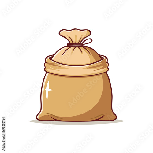 Cartoon illustration of a full sack with a tied top, isolated on white.