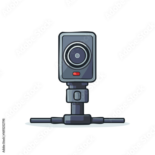 Compact digital video camera mounted on a horizontal base for stable recording or surveillance purposes