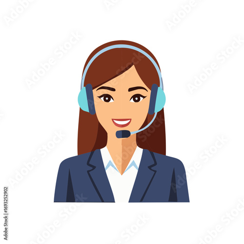 Friendly female customer service agent wearing a headset icon providing professional communication and online support.