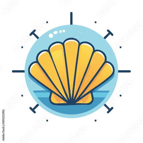 Scallop Shell With Ocean Waves and Compass in Decorative Circle