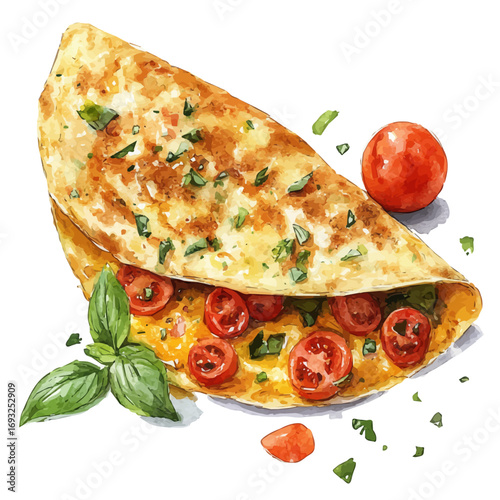 Omelette, watercolor painting vector, isolated on a white background.