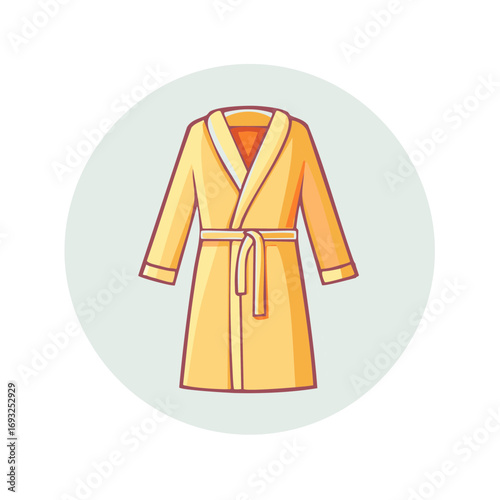 Cozy yellow bathrobe with a belt and collar isolated on a light background