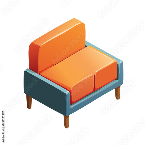 Vivid orange and blue upholstered seat offering style and comfort for modern living spaces, isolated