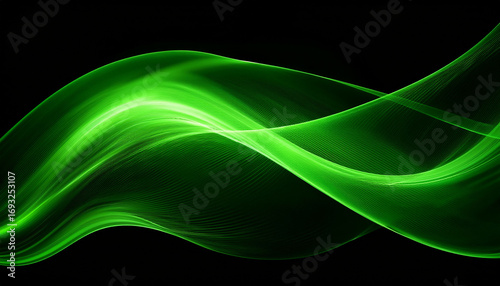 Fluid Neon Green Wave On Black Background Reated With Generative Ai