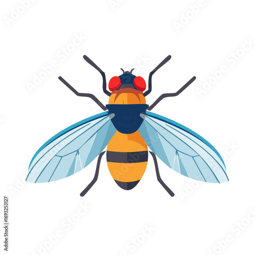 Stylized Cartoon Fly Insect with Big Red Eyes and Translucent Wings