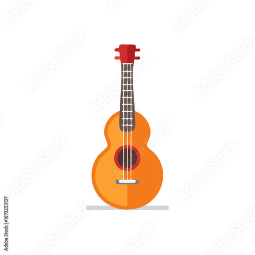 Simple orange acoustic guitar or ukulele musical instrument flat design vector illustration