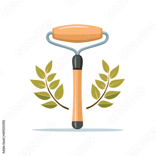 Facial Massage Roller with Plant Branches Wellness Beauty Treatment